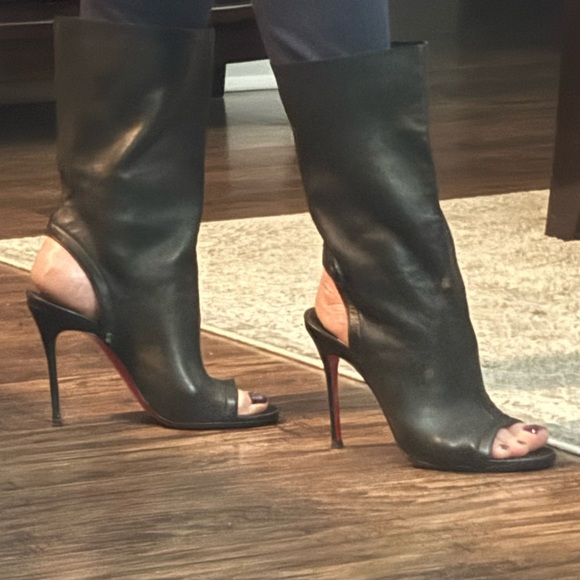 Christian Louboutin peep toe lamb skin soft black leather 36.5 booties - Picture 9 of 12